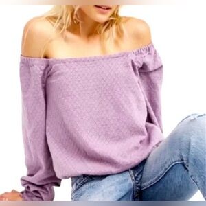 Free People Women’s Lilac Off Shoulder Eyelet Balloon Sleeve Crop Top Size L